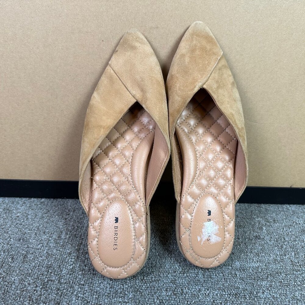Birdies Swan Mule w/ Quilted Footbed in Tan Suede Pointed Toe Womens Size 10